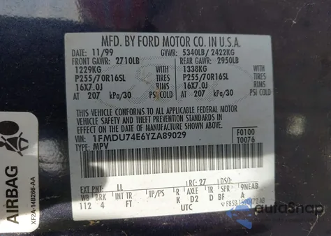 2000 Ford Explorer Eddie Bauer из США, поврежденный, VIN 1FMDU74E6YZA89029